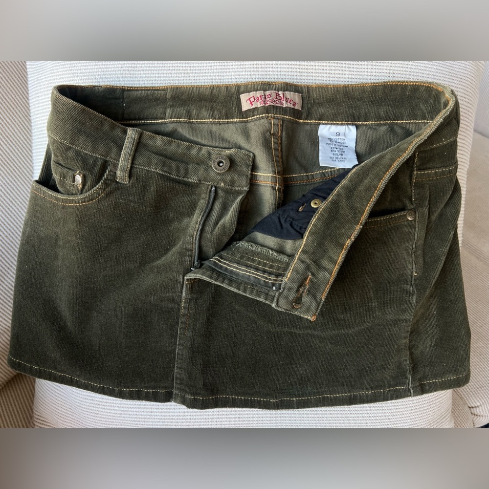 Vintage❤️Paris Blues Olive Green🍀Corduroy Mini Skirt 🥰 Y2K - Picture 3 of 6